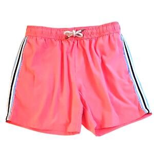 Vintage Summer Women's Pink Athletic Shorts with Black & Blue Striped Sides Sz L